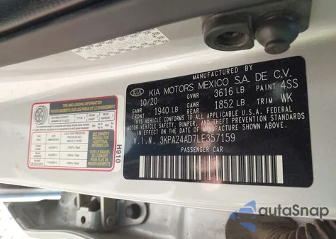 2020 Kia Rio Lx из США, поврежденный, VIN 3KPA24AD7LE357159